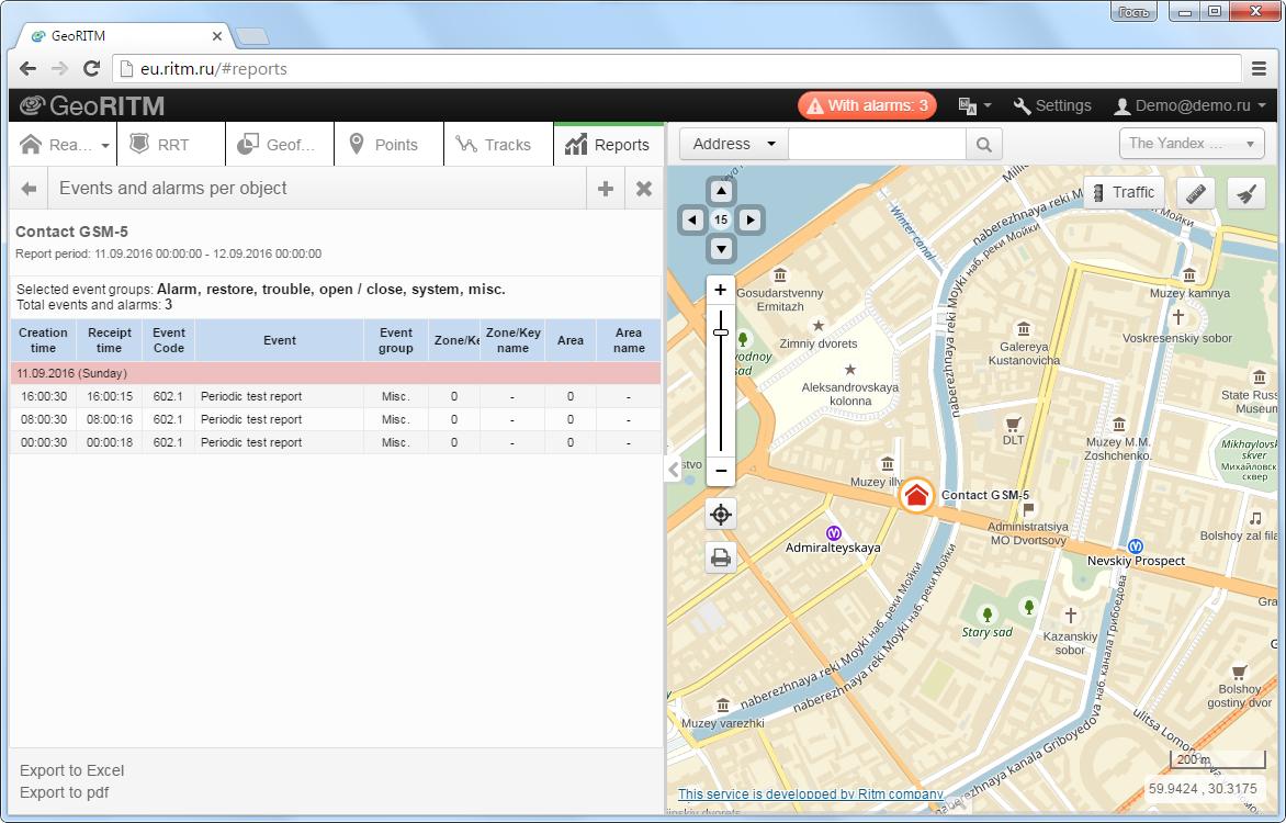 Event and alarm report Event and alarm report