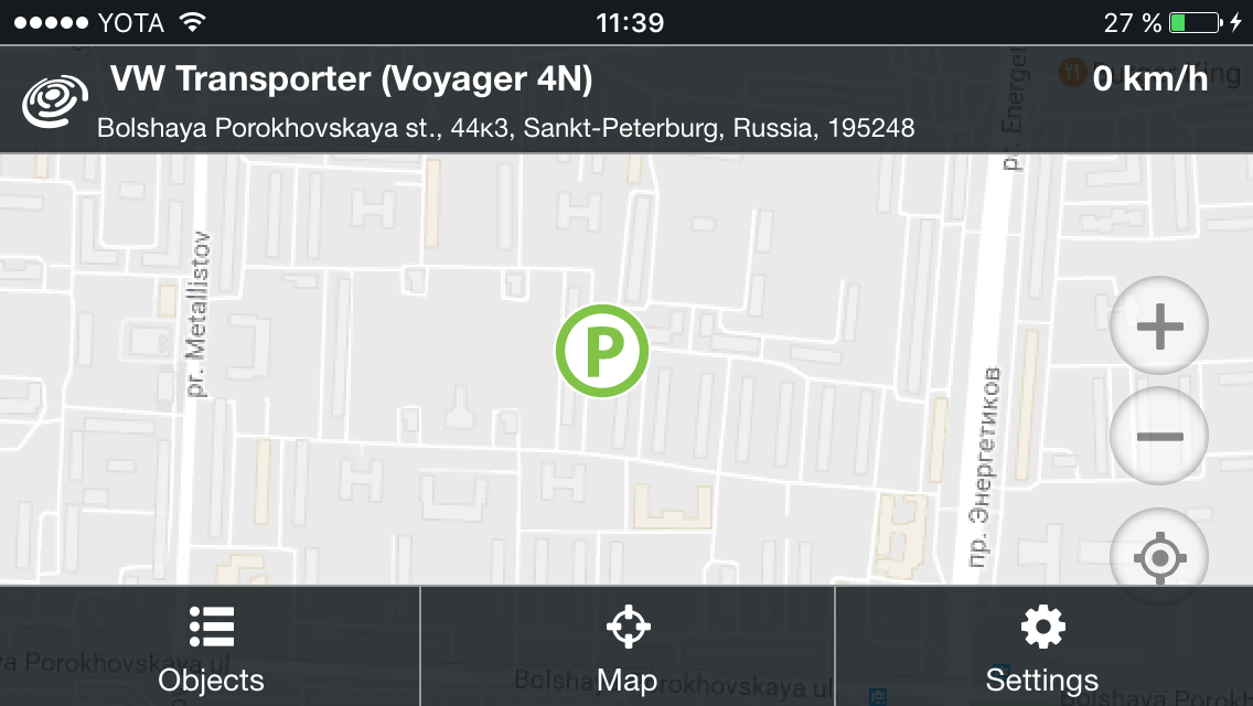 Location of the mobile object (car) on the map Location of the mobile object (car) on the map