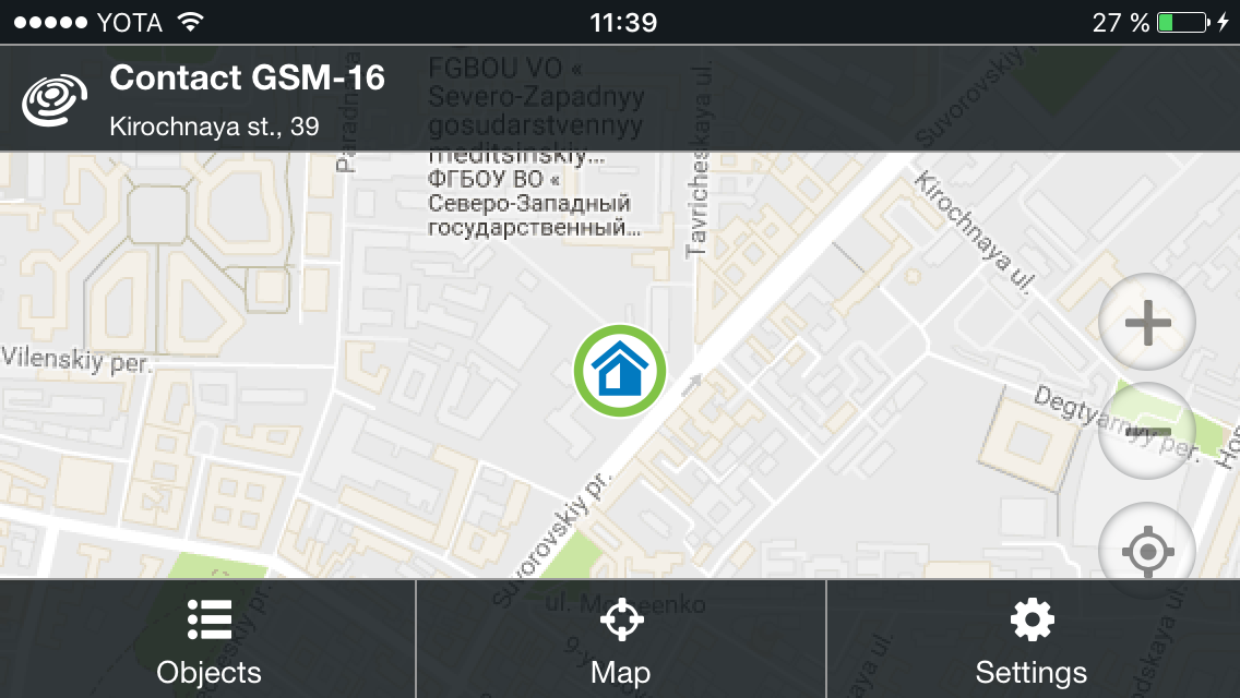 Location of the stationary object (apartment) on the map Location of the stationary object (apartment) on the map